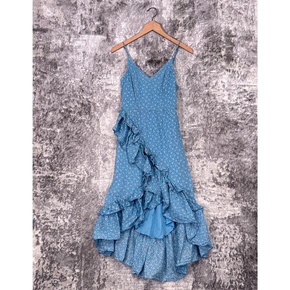 LoveShackFancy Dress 2 Womens Maya Ruffle Blue High Low - Picture 1 of 8